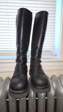 Bottega Veneta Black Leather Lug Knee-High Boots